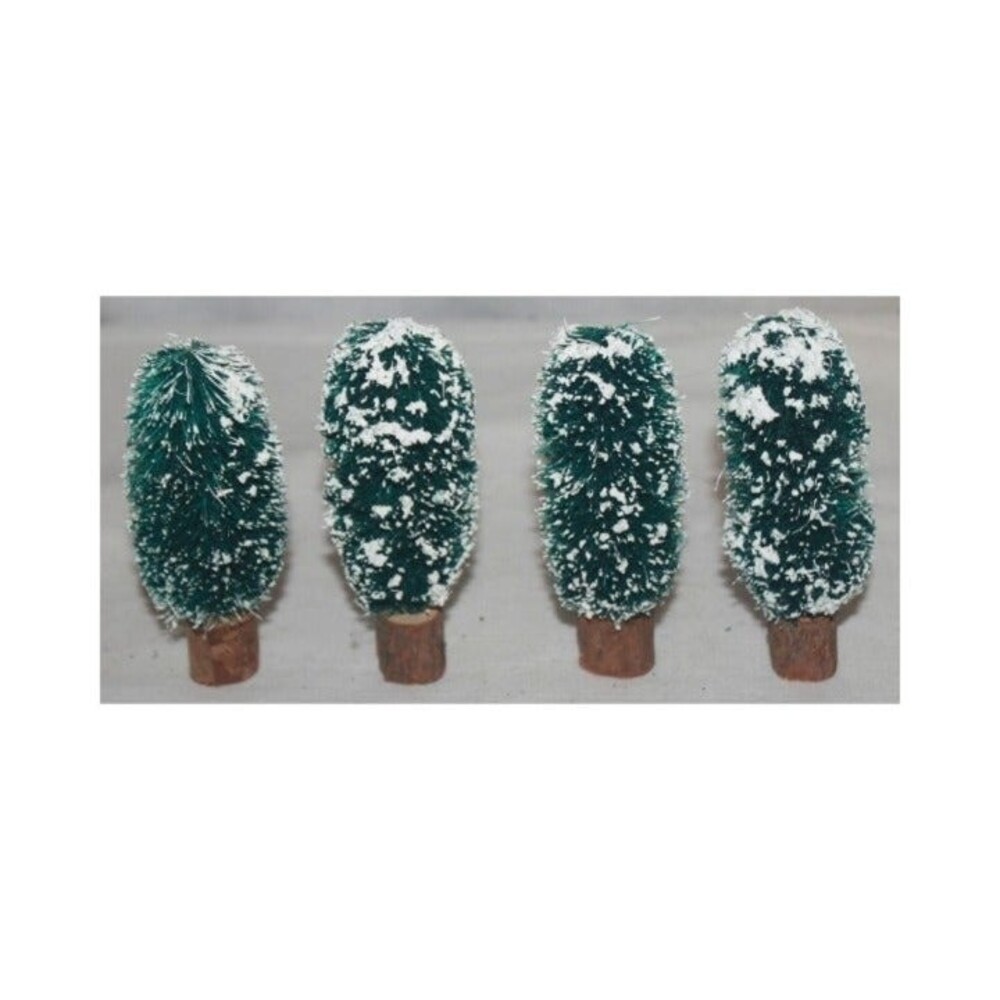 4 PC Large 4" Christmas Village Flocked Bushes w/ Wooden Base
